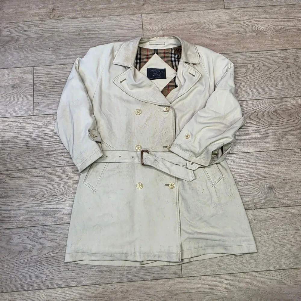 Burberry Trench Coat Womens Cream Fair Vintage Belted Nova Check Lining - Picture 2 of 16